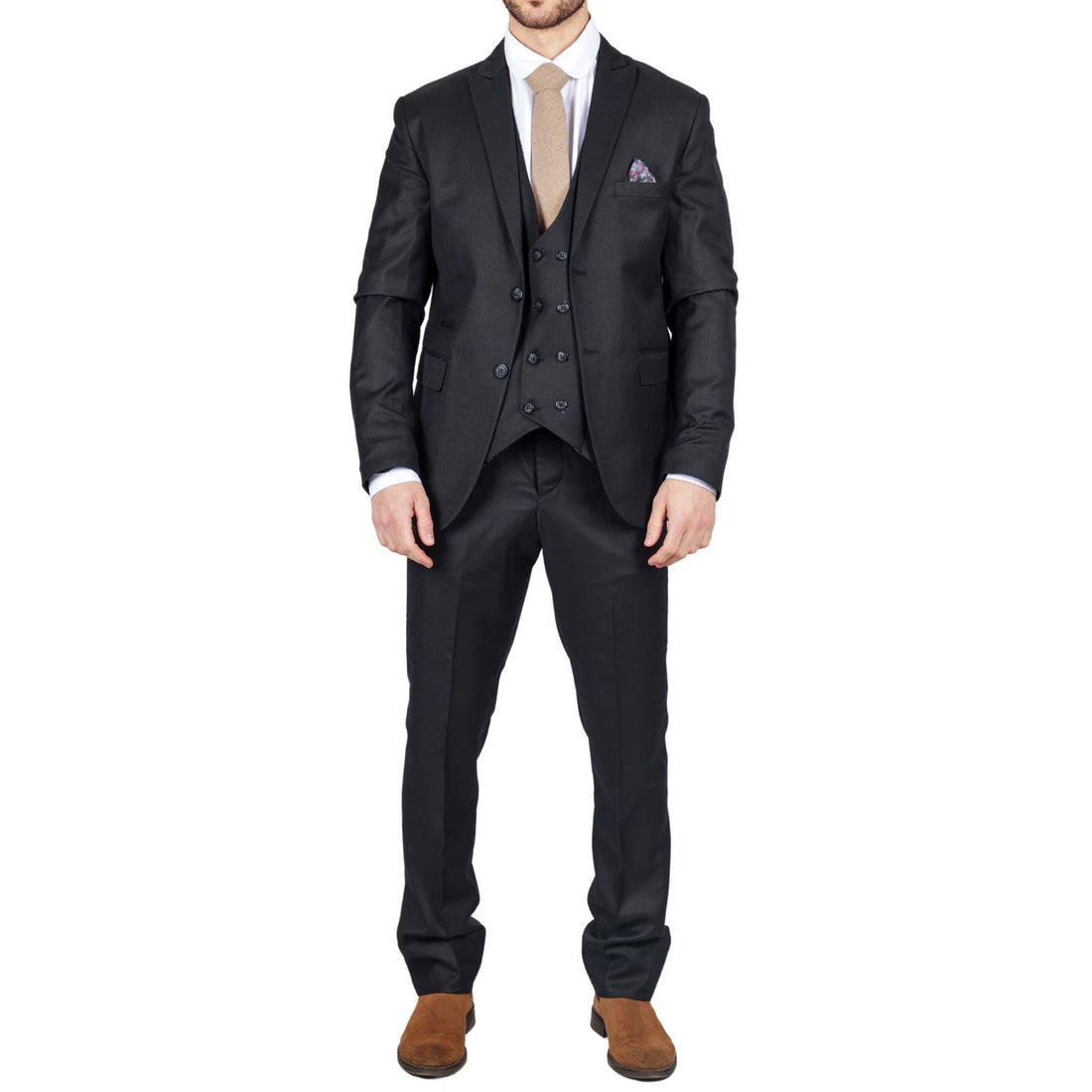 Men's Black Suit Double Breasted 3 Piece Formal Dress