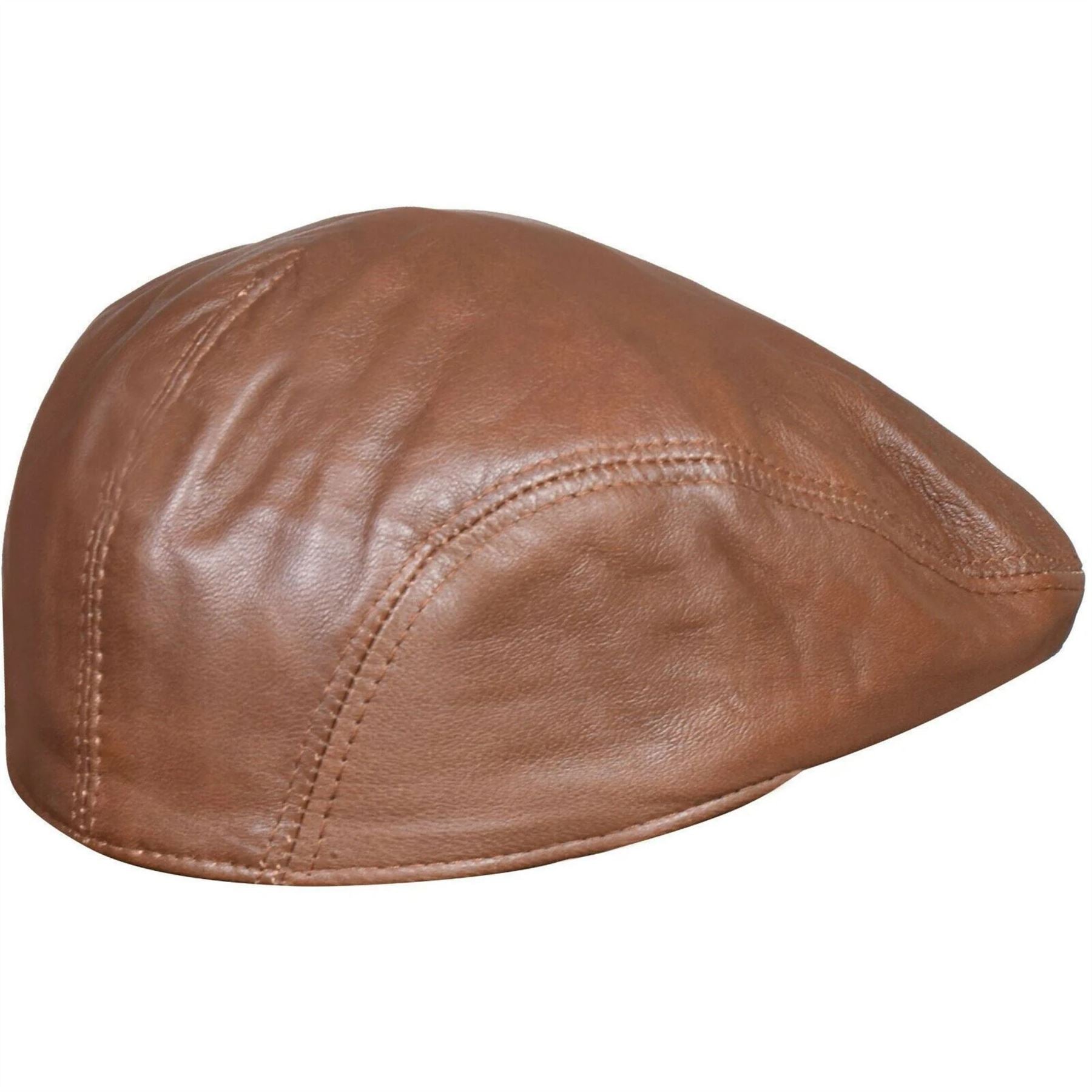 Men's Real Leather Ivy Newsboy Peaked Flat Cap