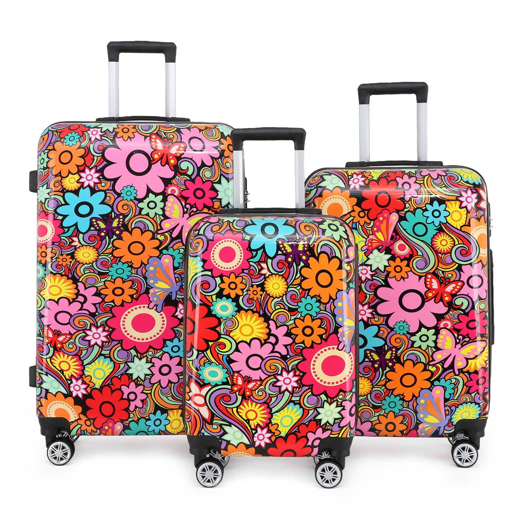 Hard Shell Suitcase Flower Heart Printed Luggage Travel Bag
