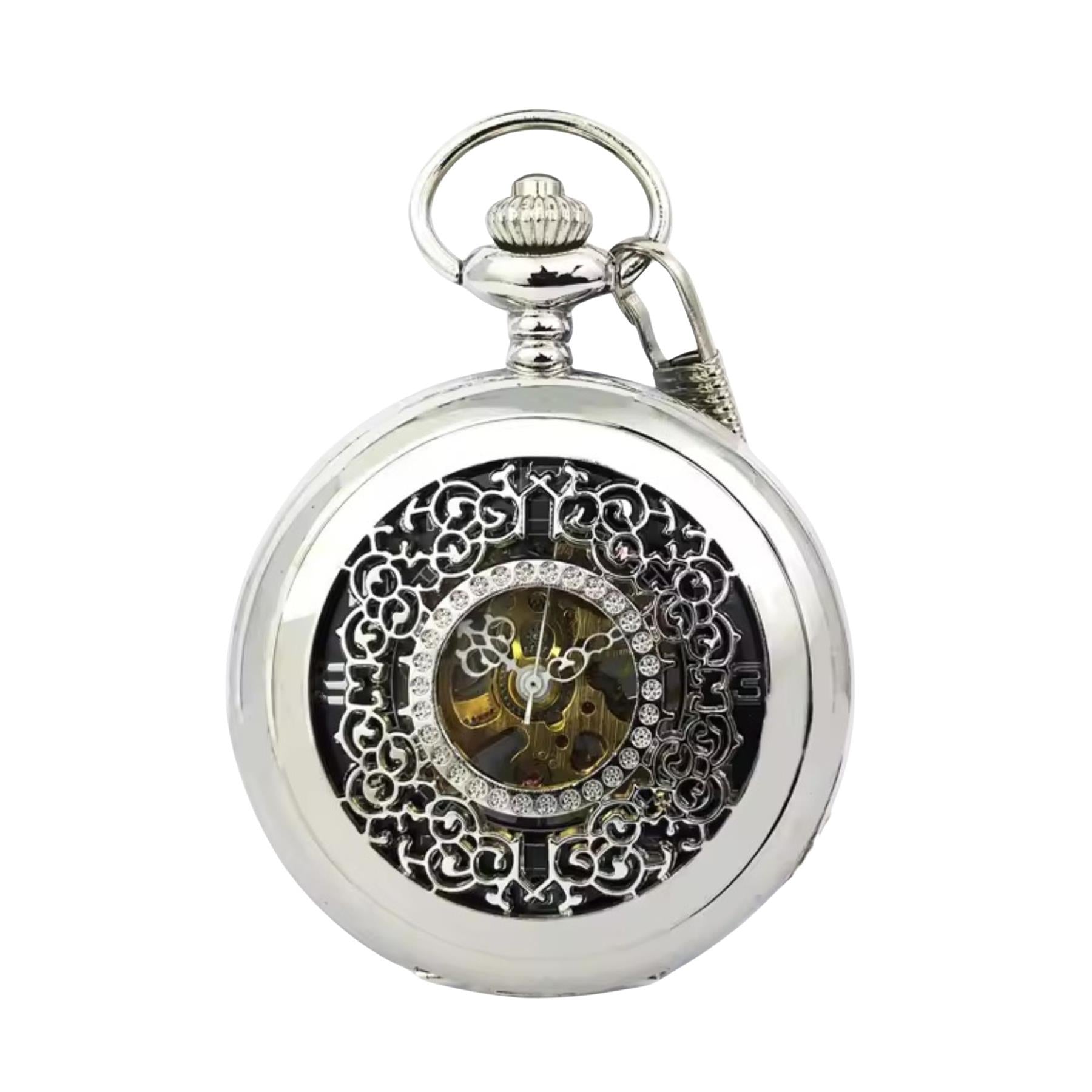 Mechanical Skeleton Half Hunter Antique Brass Pocket Watch