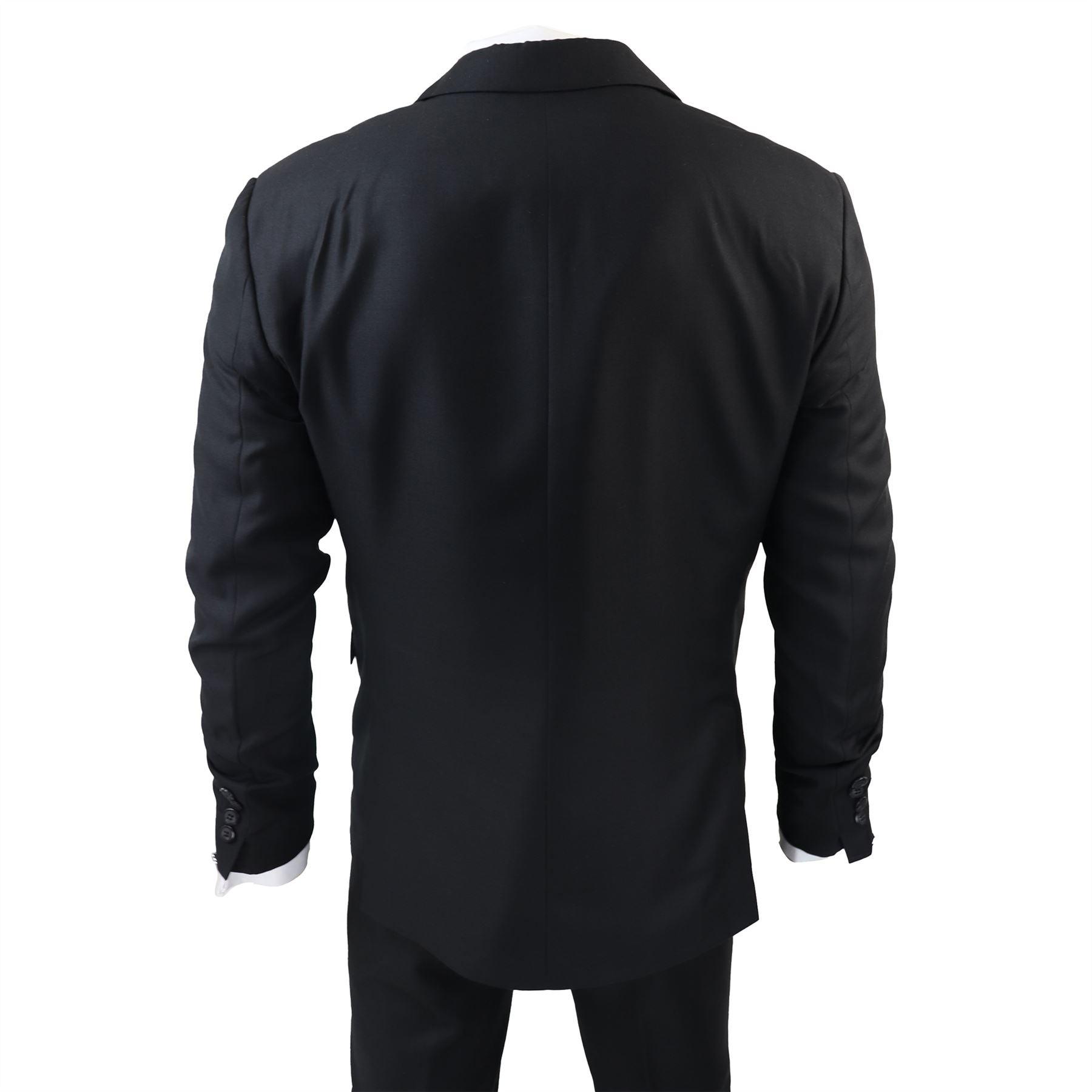 Men's Classic Black Suit 3 Piece Tailored Fit Vintage Office Funeral Security Waiter Wedding - Knighthood Store