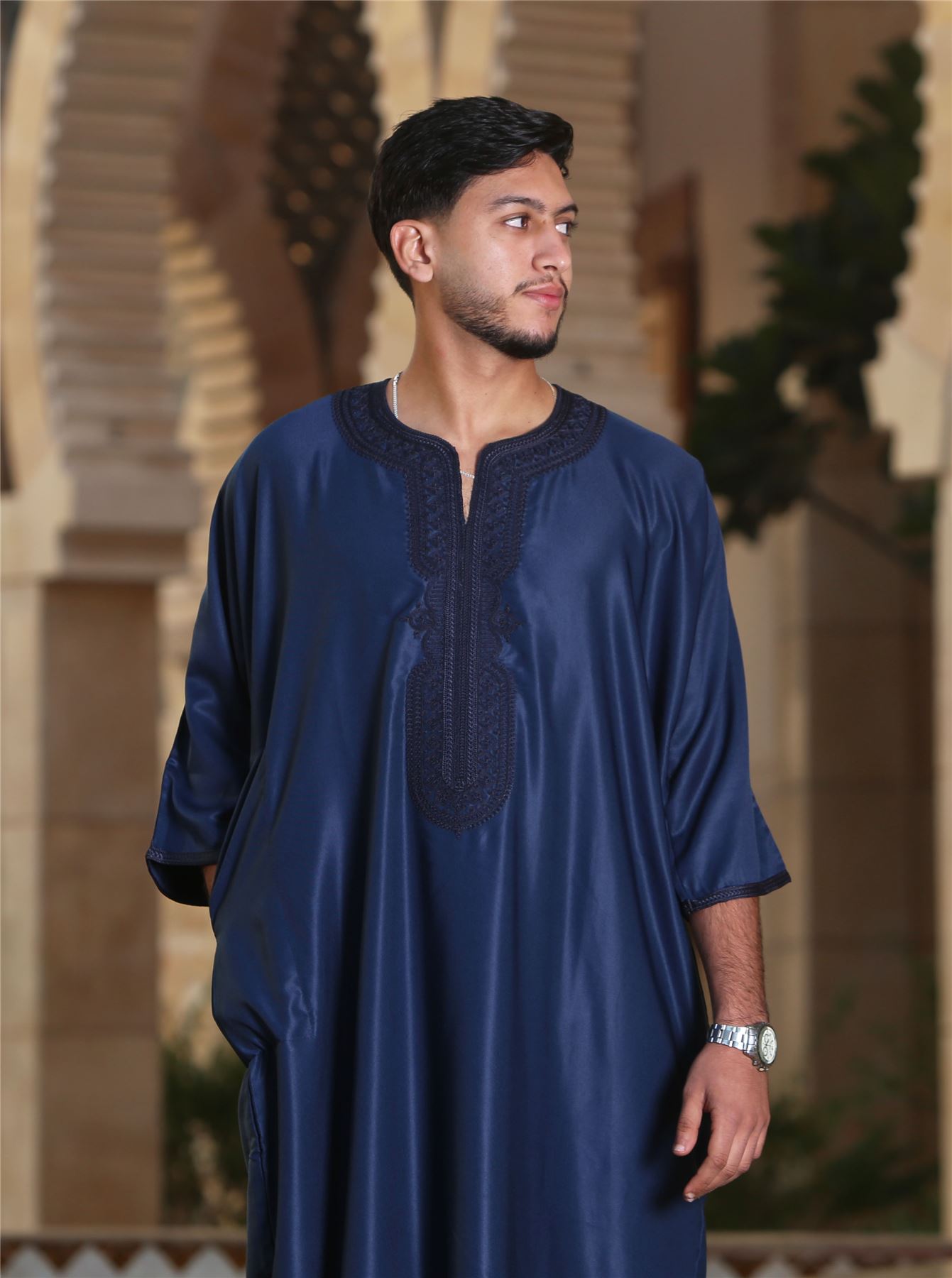 Men's Moroccan Thobe Gandoura Short Sleeve Jubba Islamic Clothing Kaftan Eid Robe Arab Embroidery