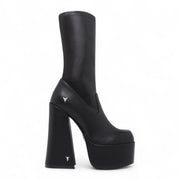 Saviour - Women's Black Mid-Calf Platform Goth Heel Boots
