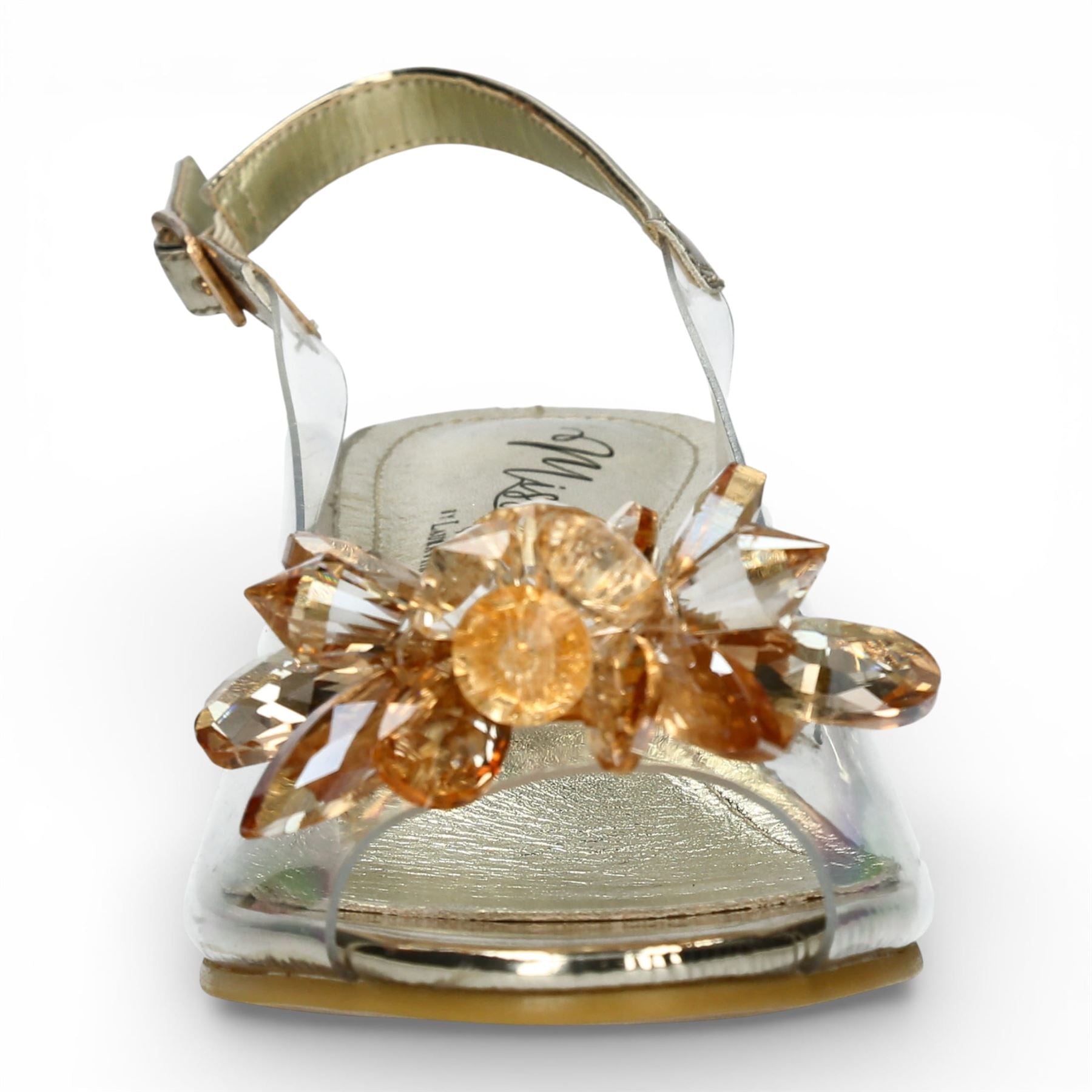 Mily 22 - Women’s Clear Golden Slip-On Heel Sandals