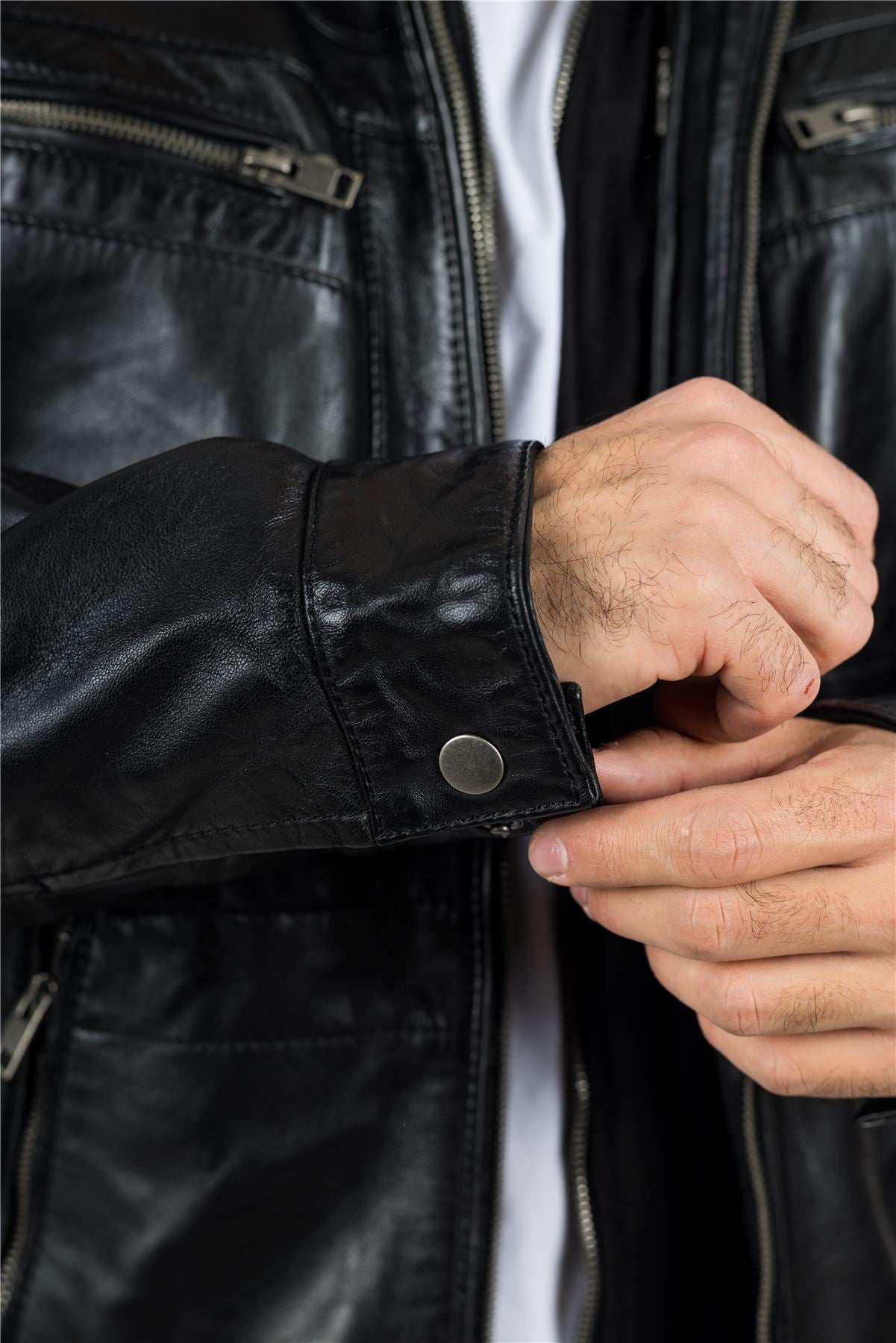 Men's Black Hooded Genuine Leather Motorcycle Biker Jacket