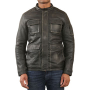 Men's Vintage Black Leather Safari Parka Jacket