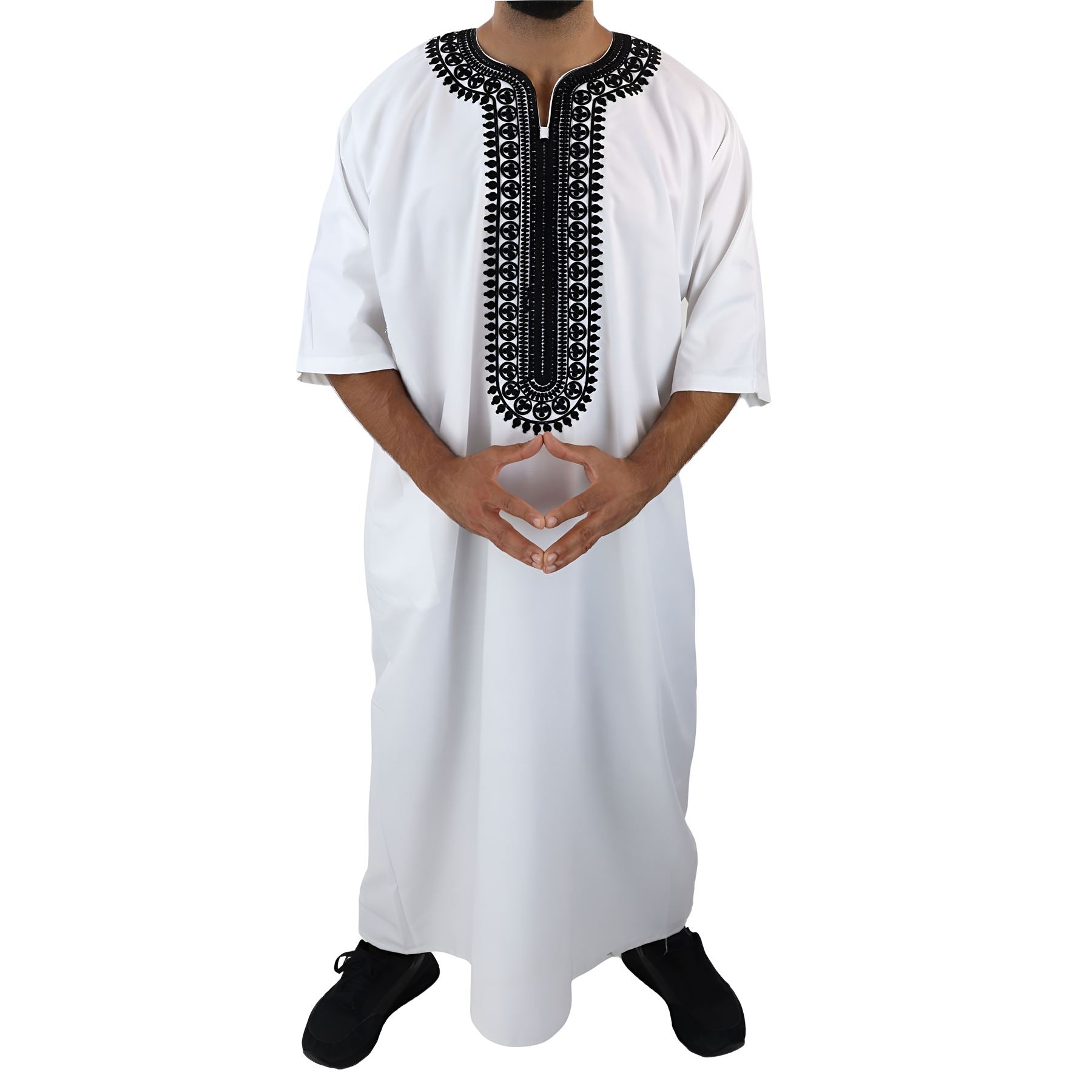 Mens Morrocan Thobe Jubba Islamic Clothing Kaftan Dubai Arabic Robe Half Short Sleeve