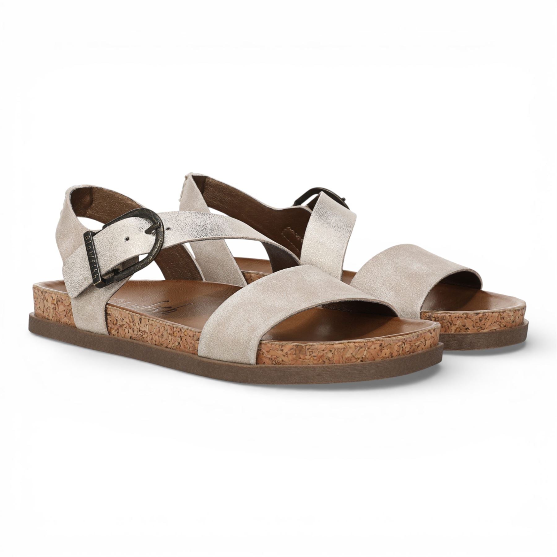 Lance - Women's Cloud Silver Footbed Strappy Flat Sandals