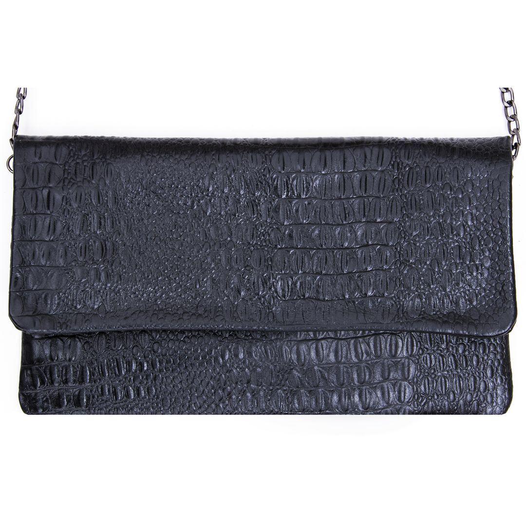 Womens Real Leather Patent Clutch Shoulder Bag Metal Chain Cross Body Textured - Knighthood Store