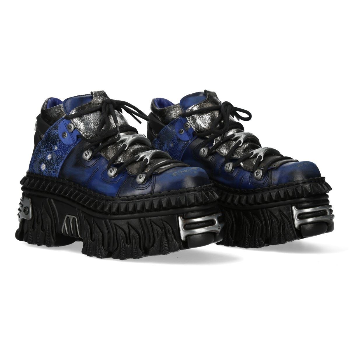 New Rock M-WALL106N-C16 Blue Leather Gothic Rock Ankle Boots