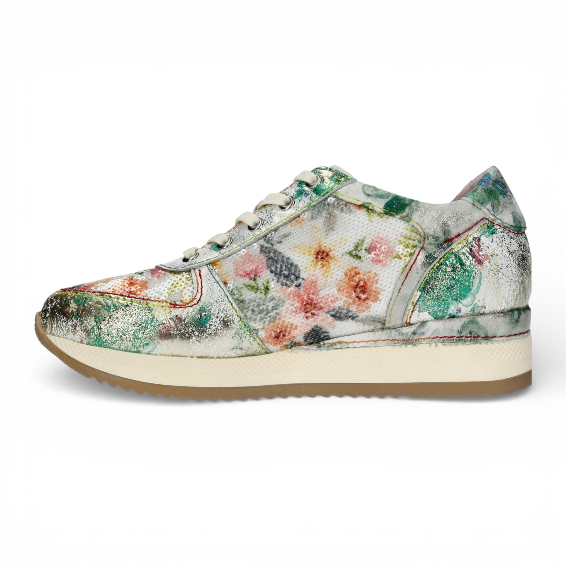 Gycmo 58 - Women's Green Floral Leather Sneakers