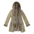 Womens Beige 3/4 Long Hood Real Morino Sheepskin Jacket Button Brown - Knighthood Store