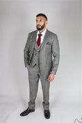 Men's Grey Suit Prince Of Wales Check Tailored Fit 3 Piece Formal Dress - Knighthood Store