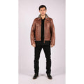 Mens Washed Rust Tan Brown Removable Fur Collar Leather Jacket Slim Fit Zipped - Knighthood Store