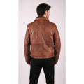 Mens Washed Rust Tan Brown Removable Fur Collar Leather Jacket Slim Fit Zipped - Knighthood Store