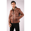 Mens Washed Rust Tan Brown Removable Fur Collar Leather Jacket Slim Fit Zipped - Knighthood Store