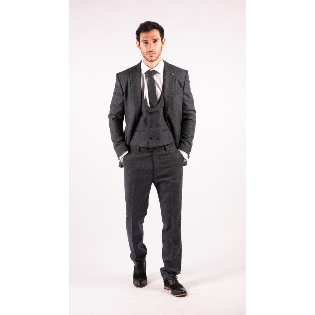 Mens 3 Piece Tweed Suit Blue Herringbone Double Waistcoat Classic Vintage Shelby 1920s - Knighthood Store