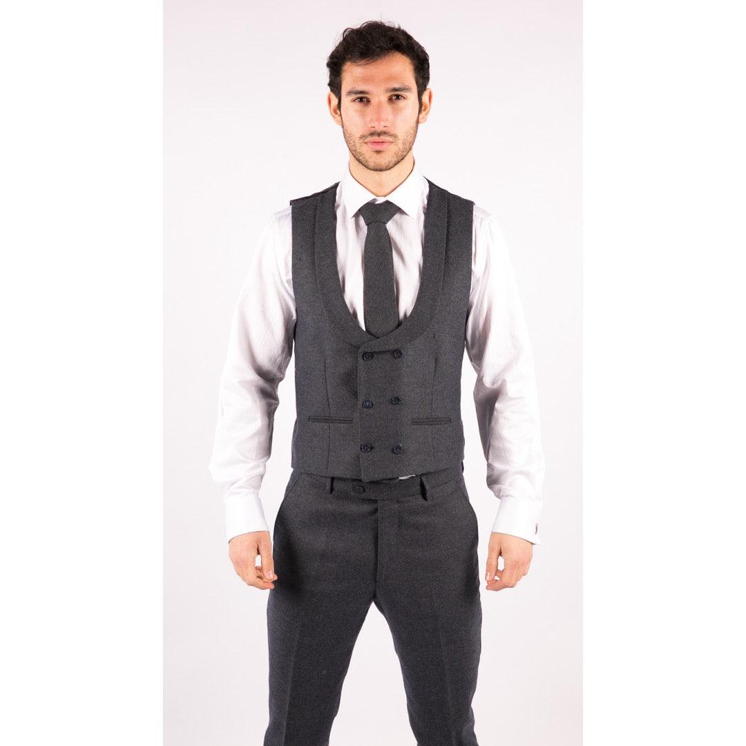 Mens 3 Piece Tweed Suit Blue Herringbone Double Waistcoat Classic Vintage Shelby 1920s - Knighthood Store