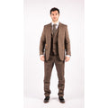 Mens Wool 3 Piece Check Suit Tweed Brown Tailored Fit Blinders Gatsby 1920s - Knighthood Store