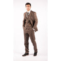 Mens Wool 3 Piece Check Suit Tweed Brown Tailored Fit Blinders Gatsby 1920s - Knighthood Store