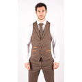 Mens Wool 3 Piece Check Suit Tweed Brown Tailored Fit Blinders Gatsby 1920s - Knighthood Store