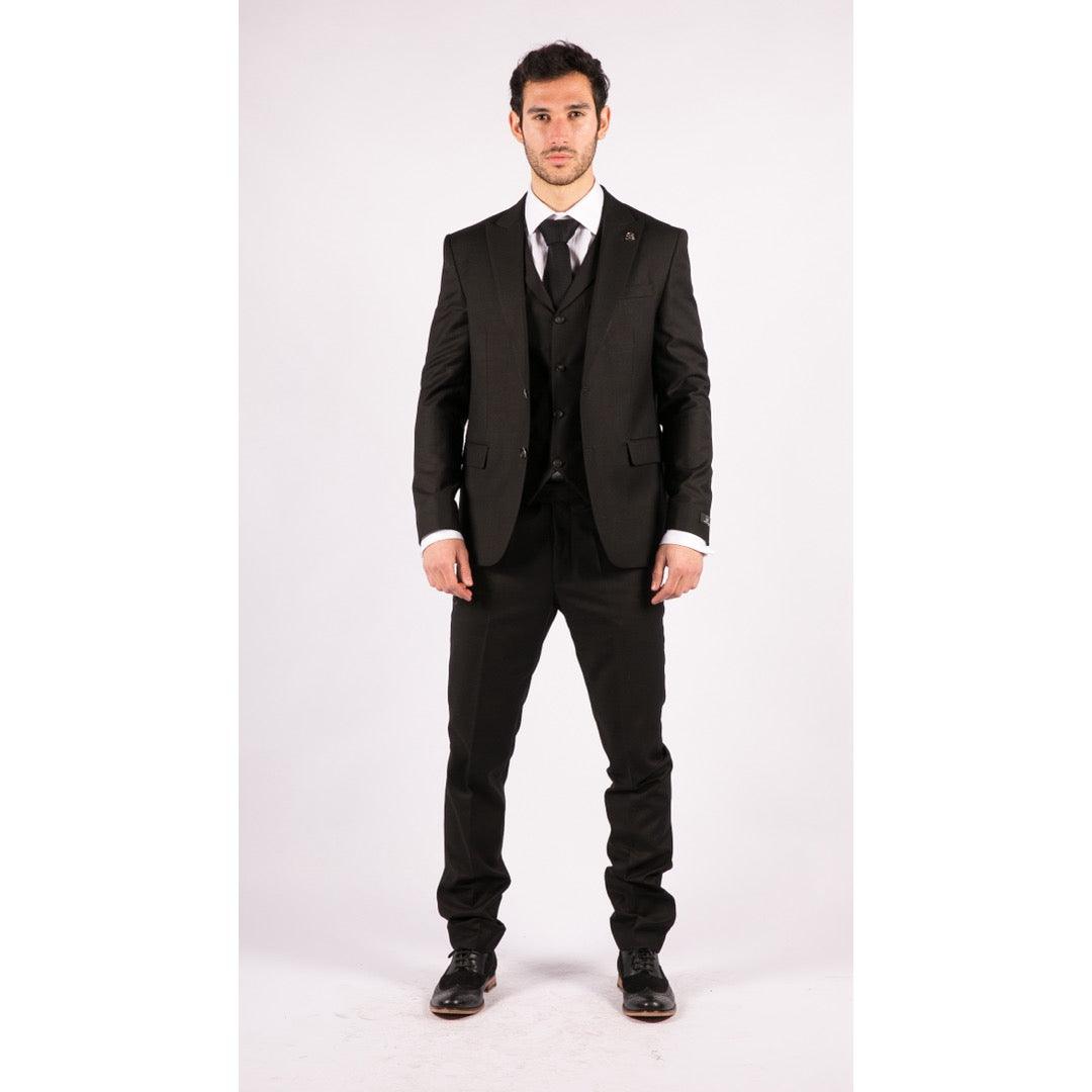 Mens 3 Piece Suit Black Tailored Fit Smart Formal 1920s Classic Vintage Gatsby - Knighthood Store