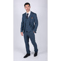 Mens 3 Piece Prince Of Wales Check Suit Blue Classic Light Tailored Fit Modern - Knighthood Store