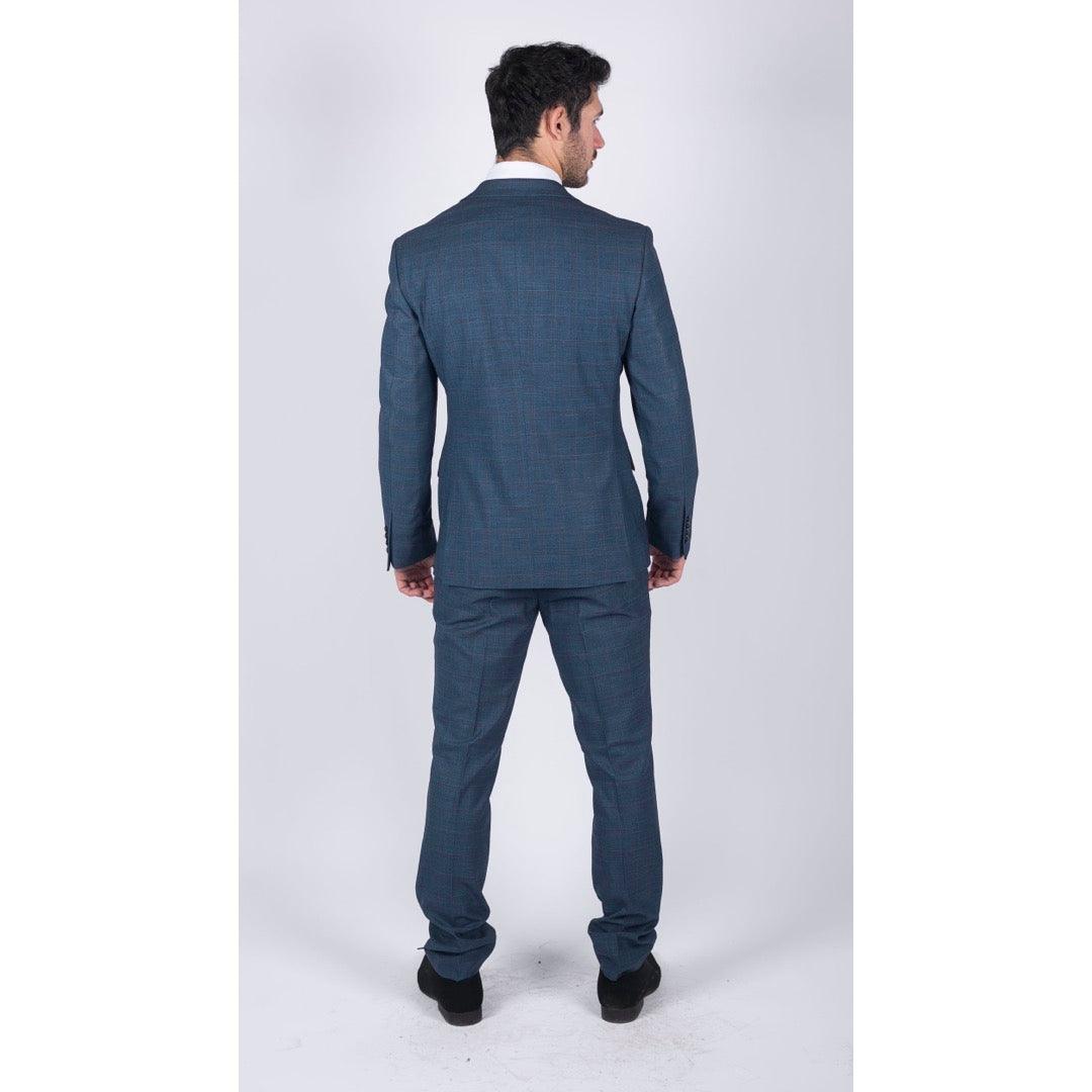 Mens 3 Piece Prince Of Wales Check Suit Blue Classic Light Tailored Fit Modern - Knighthood Store