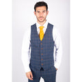 Mens 3 Piece Blue Orange Check Suit Retro Smart Tailored Fit Vintage - Knighthood Store