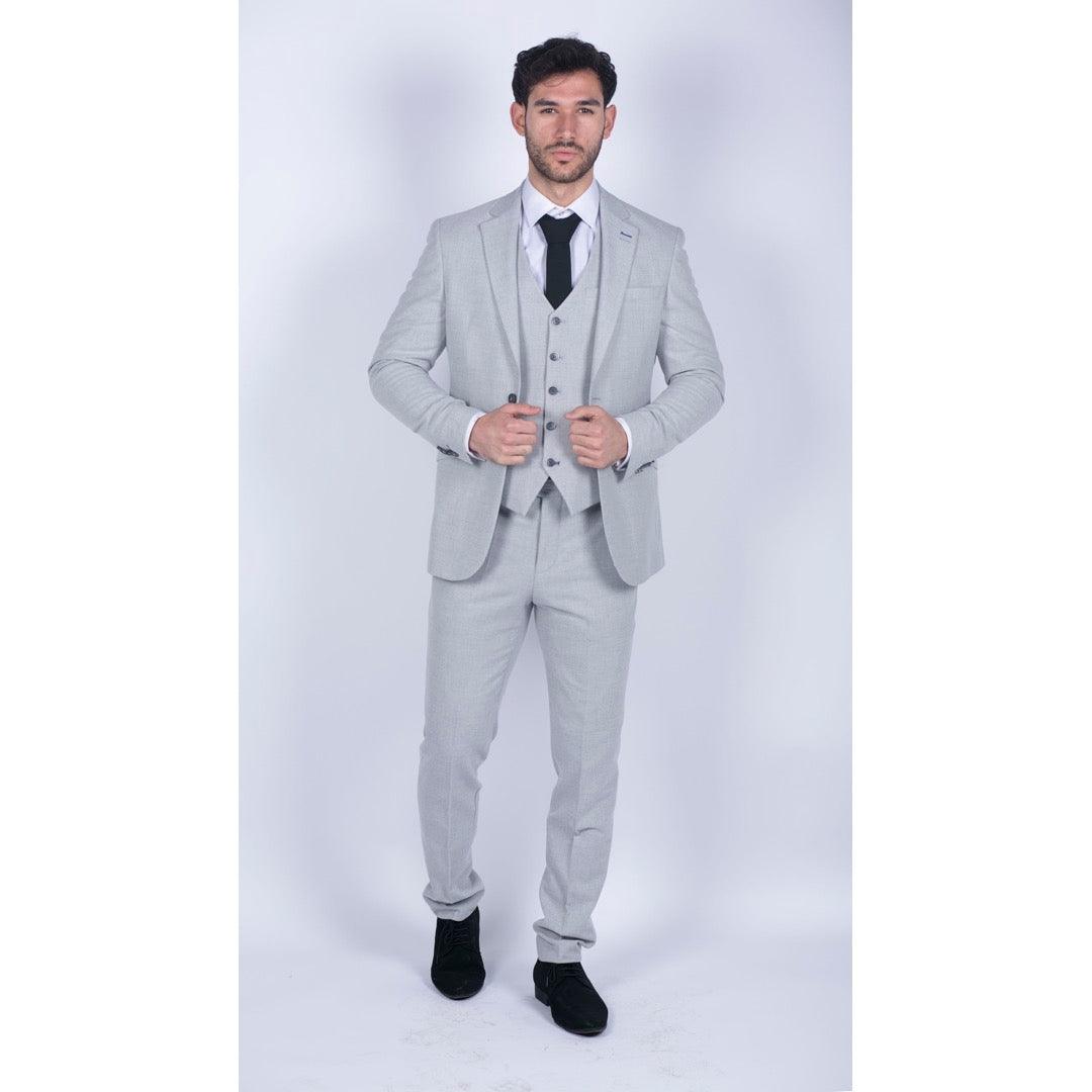 Mens Tweed Light Grey 3 Piece Suit Tailored Fit Classic Vintage 1920s Wedding - Knighthood Store