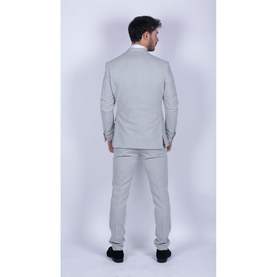 Mens Tweed Light Grey 3 Piece Suit Tailored Fit Classic Vintage 1920s Wedding - Knighthood Store