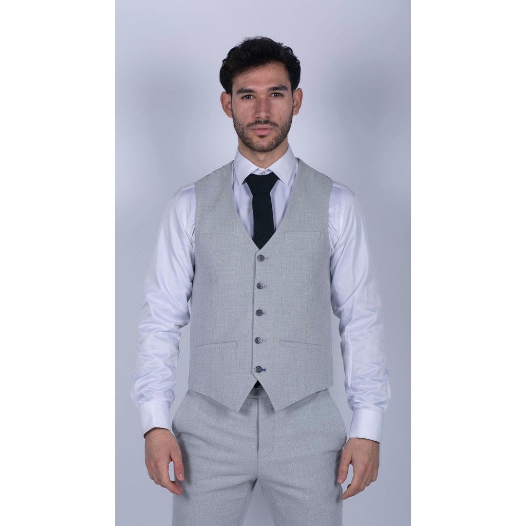 Mens Tweed Light Grey 3 Piece Suit Tailored Fit Classic Vintage 1920s Wedding - Knighthood Store