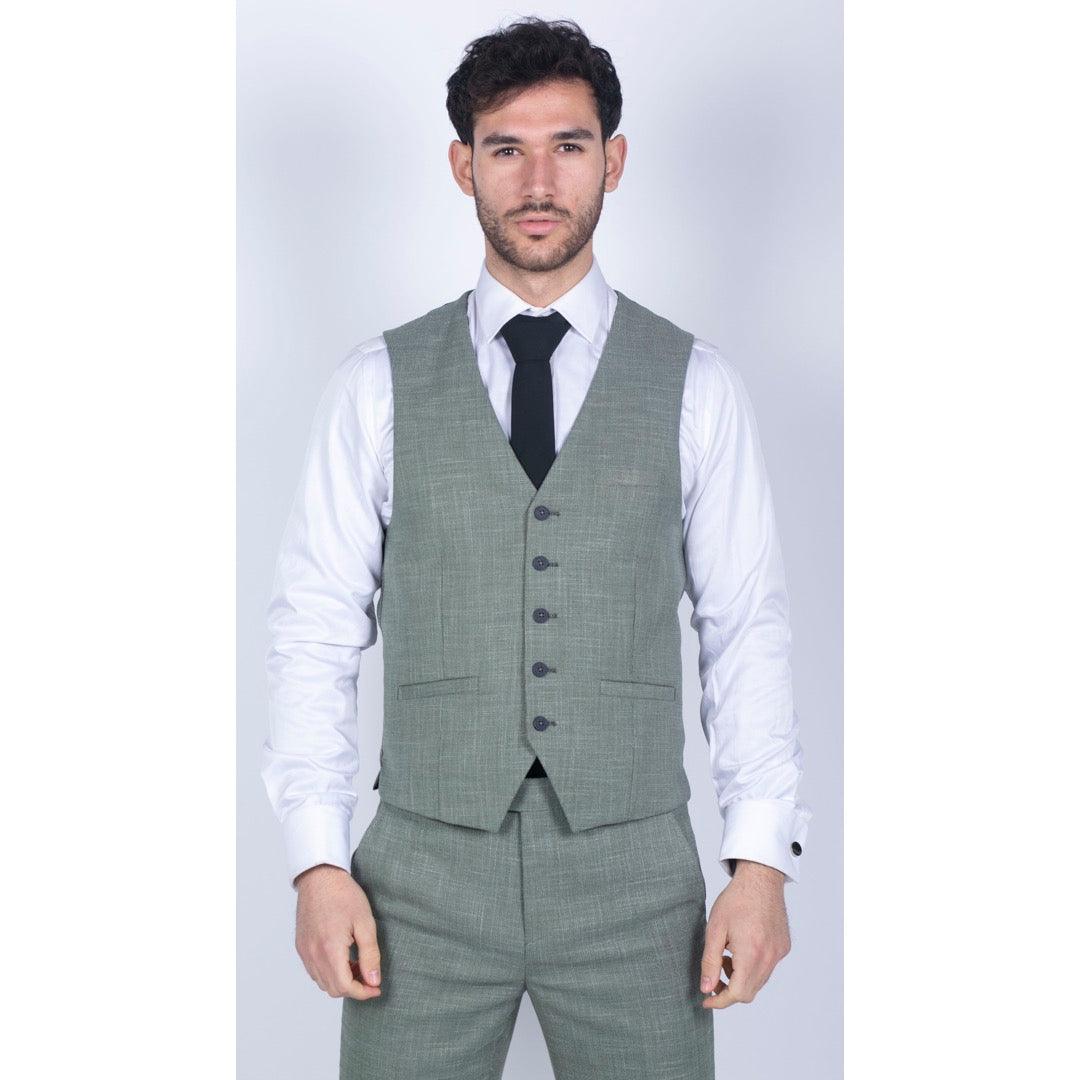 Mens 3 Piece Suit Sage Green Summer Linen Tailored Fit Wedding Prom Classic - Knighthood Store