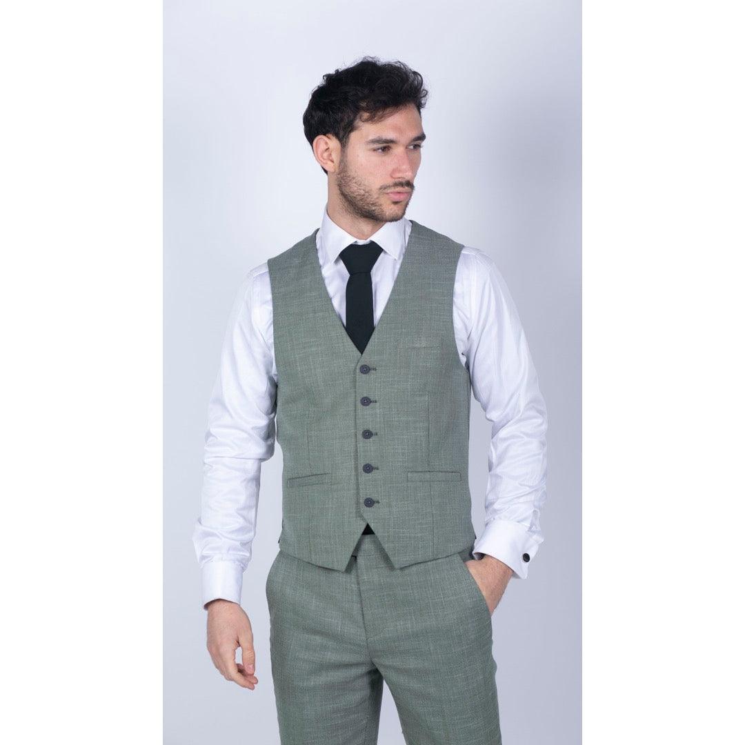 Mens 3 Piece Suit Sage Green Summer Linen Tailored Fit Wedding Prom Classic - Knighthood Store