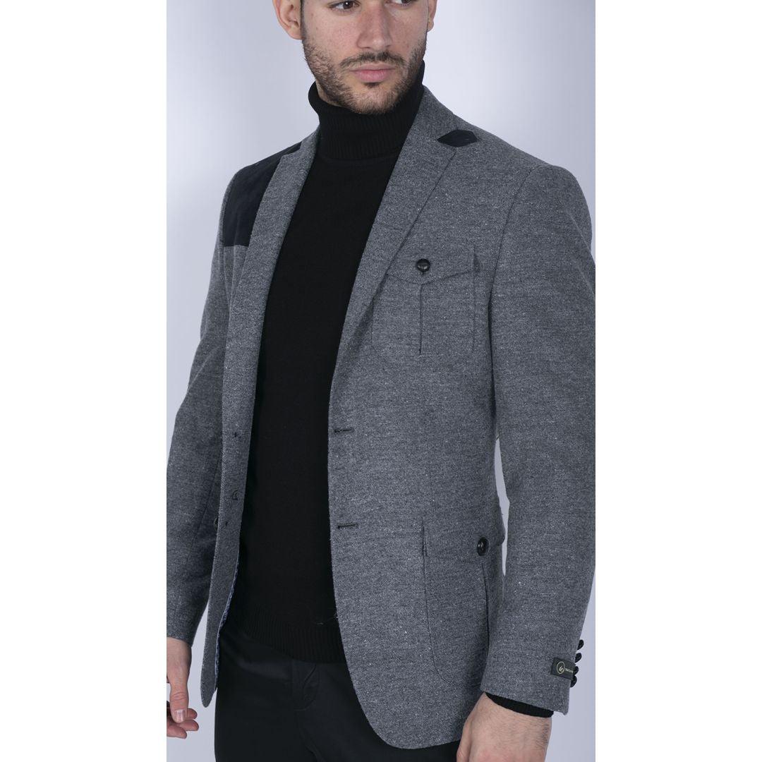 Mens Wool Tweed Shooting Jacket Hunting Blazer Elbow Patch Grey Vintage Races - Knighthood Store