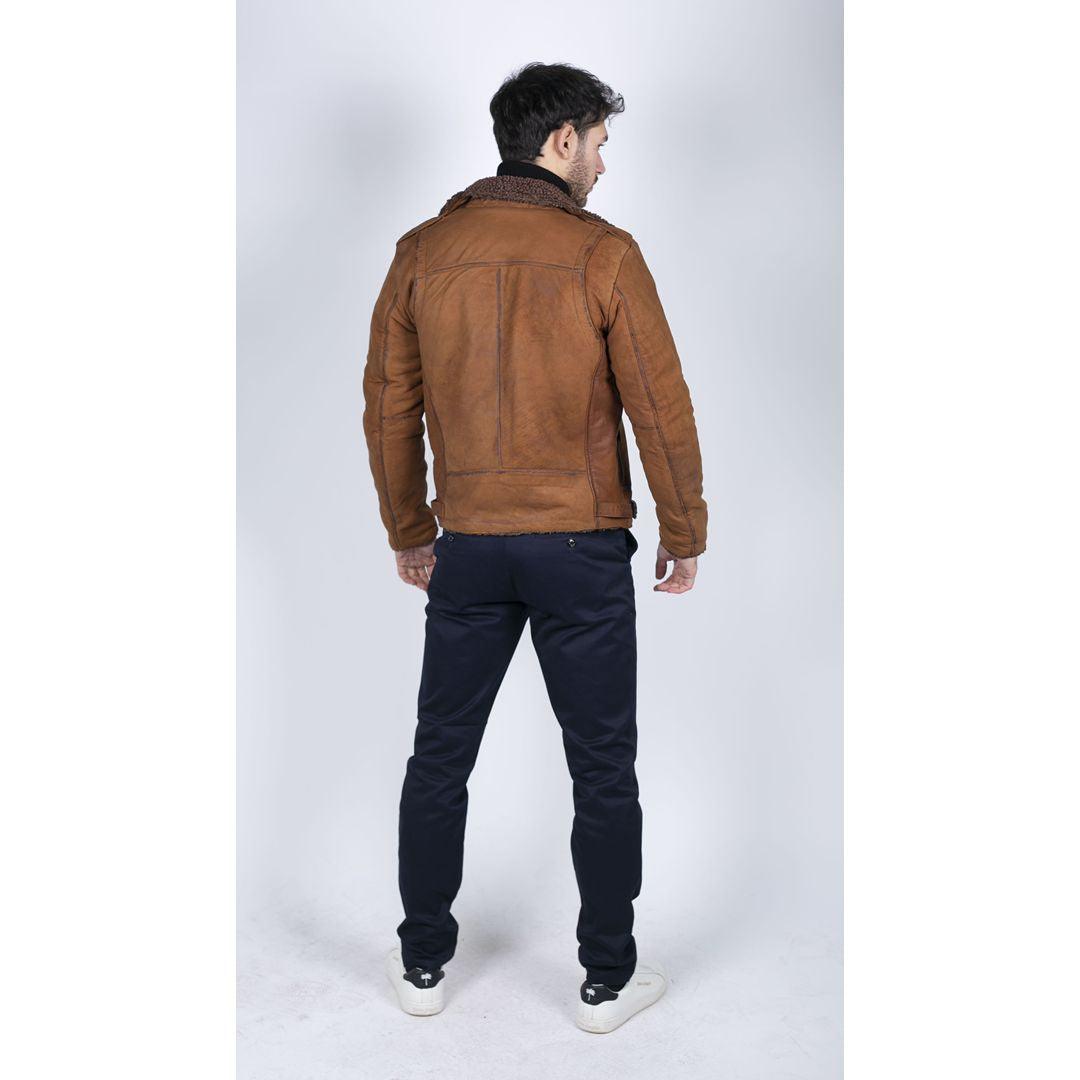 Mens Black Brown Cross Zip Real Leather Biker Jacket Fleece Lined Fitted Smart Casual - Knighthood Store