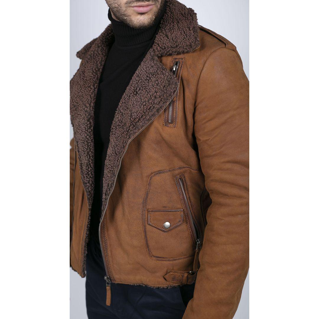 Mens Black Brown Cross Zip Real Leather Biker Jacket Fleece Lined Fitted Smart Casual - Knighthood Store