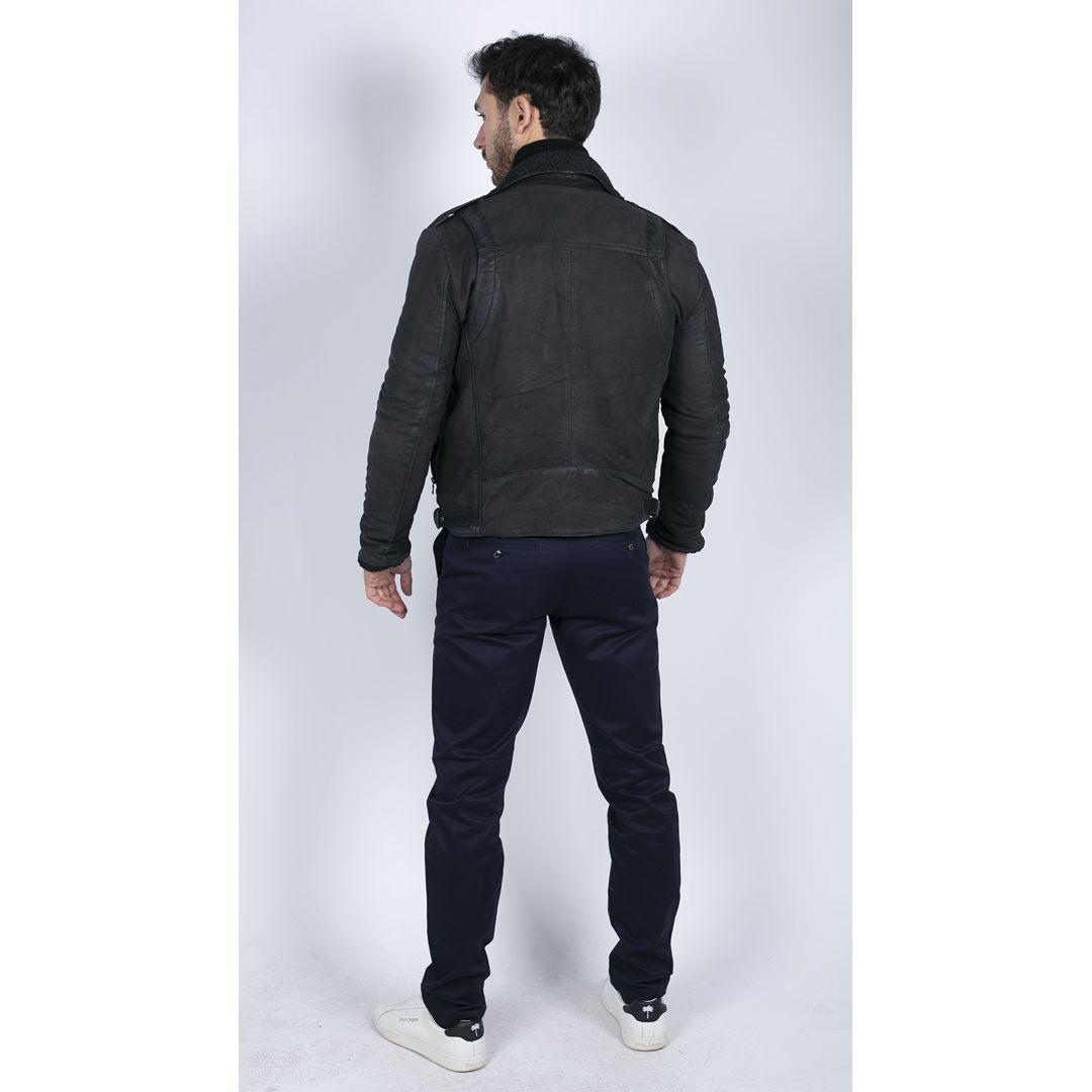 Mens Black Brown Cross Zip Real Leather Biker Jacket Fleece Lined Fitted Smart Casual - Knighthood Store