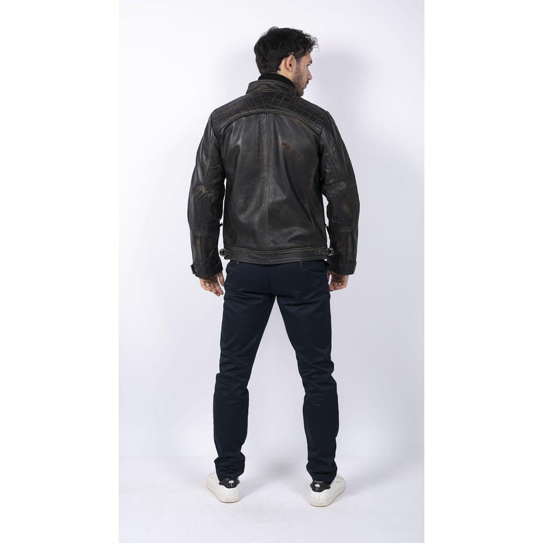 Mens Retro Style Zipped Biker Jacket Real Leather Soft Black Casual - Knighthood Store