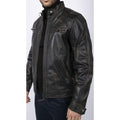 Mens Retro Style Zipped Biker Jacket Real Leather Soft Black Casual - Knighthood Store