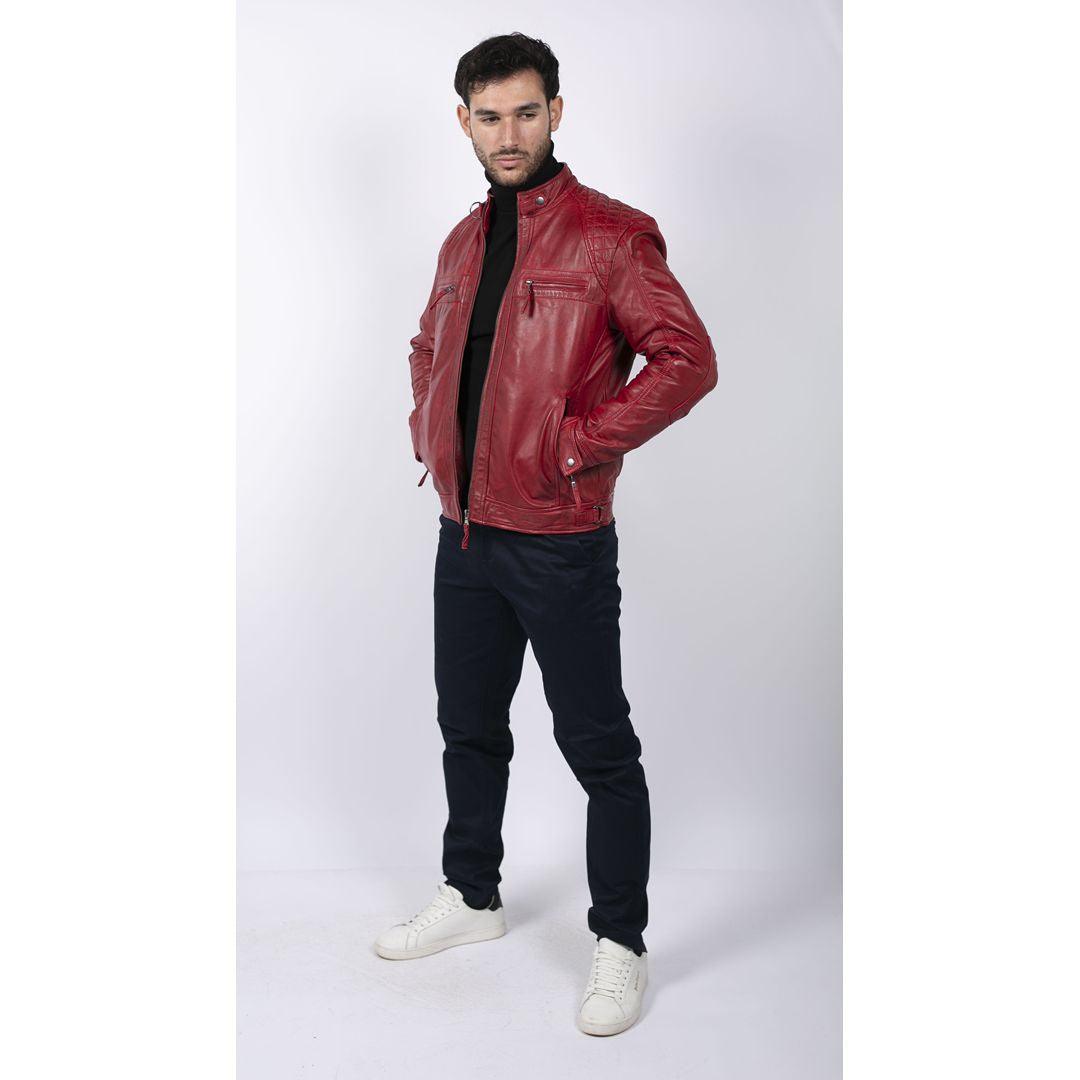 Mens Retro Style Zipped Biker Jacket Real Leather Soft Black Casual - Knighthood Store