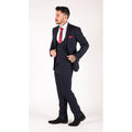 Mens Navy Check 3 Piece Suit Red Edinson Marc Darcy Classic Vintage Wedding - Knighthood Store