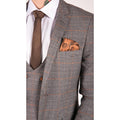 Mens 3 Piece Navy Blue Tan Check Double Breasted Waistcoat Formal Suit Classic - Knighthood Store