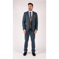 Mens Blue Tan Brown 3 Piece Herringbone Tweed Check Vintage Tailored Fit Suit - Knighthood Store