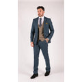 Mens Blue Tan Brown 3 Piece Herringbone Tweed Check Vintage Tailored Fit Suit - Knighthood Store