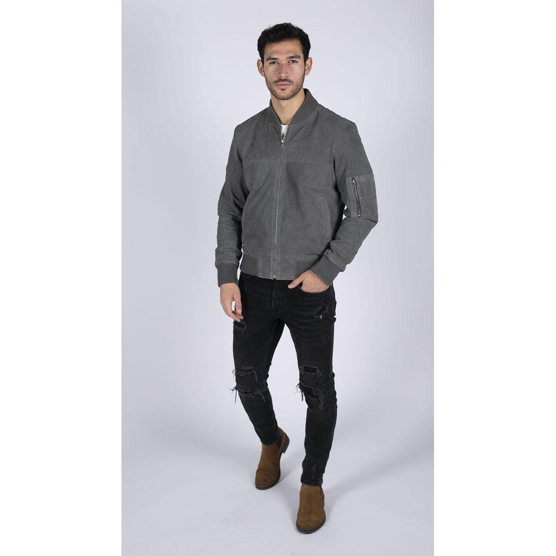 Mens Genuine Suede Bomber Jacket Leather Casual Varsity VIntage Smart Casual - Knighthood Store