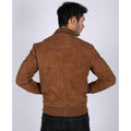 Mens Real Suede Leather Varsity Bomber College Jacket Classic Retro Vintage Camel Black - Knighthood Store