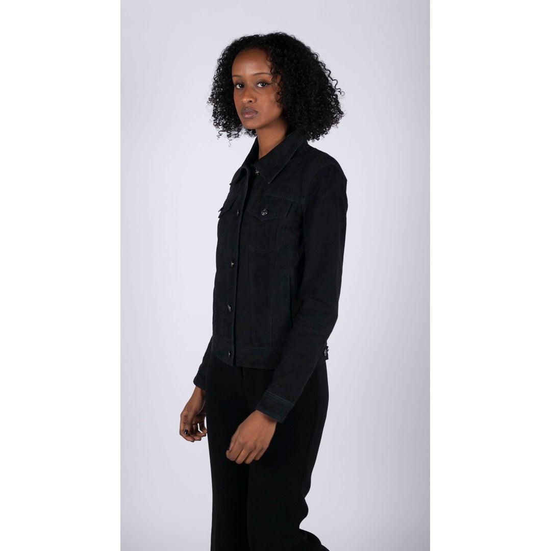 Womens Suede Vintage Retro Jeans Jacket Real Leather Short Biker Grease 1980s Classic - Knighthood Store