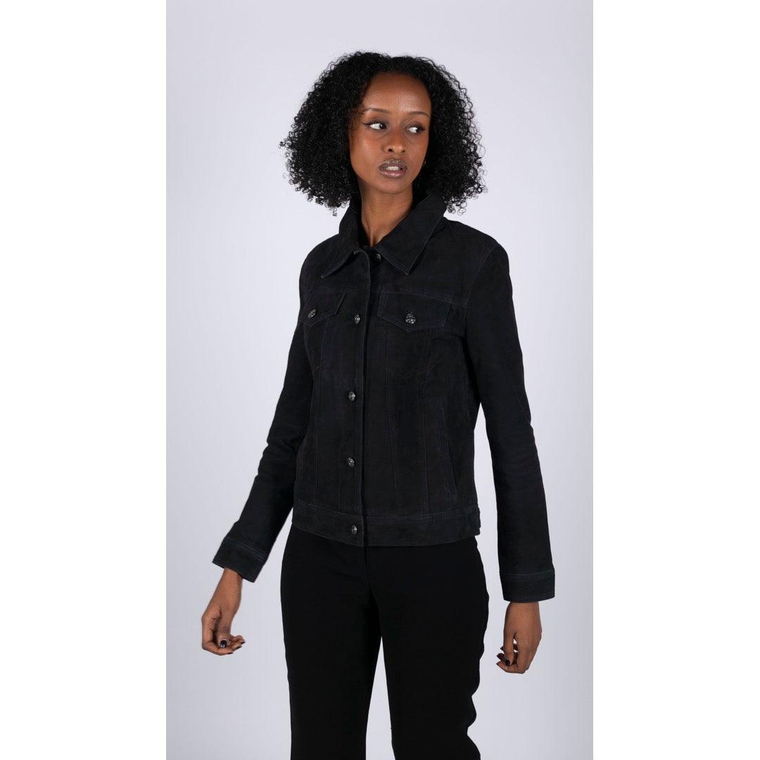 Womens Suede Vintage Retro Jeans Jacket Real Leather Short Biker Grease 1980s Classic - Knighthood Store