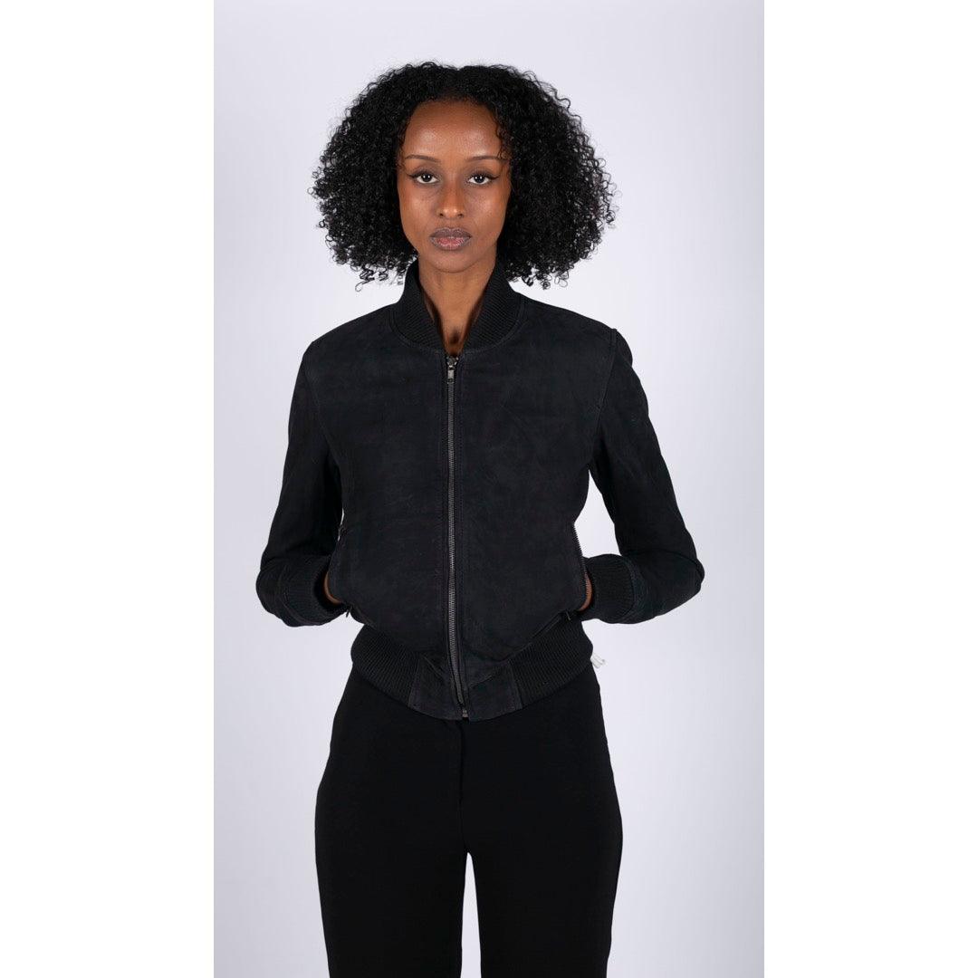 Womens Genuine Suede Bomber Jacket Leather Casual Varsity Vintage Casual - Knighthood Store